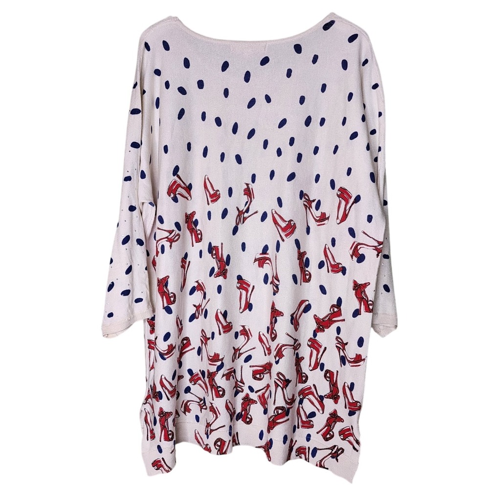 Mesh + Lace Sweater XL Ivory Red Blue Studded Pullover 3/4 Sleeve Shoes Heels - Picture 2 of 7